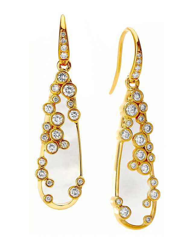 Cosmic Mother Of Pearl Teardrop Earrings with Champagne Diamonds